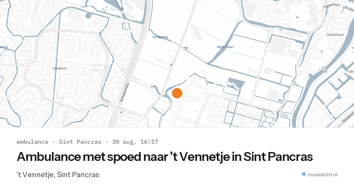 Ambulance met spoed naar 't Vennetje in Sint Pancras — 30 aug 2026