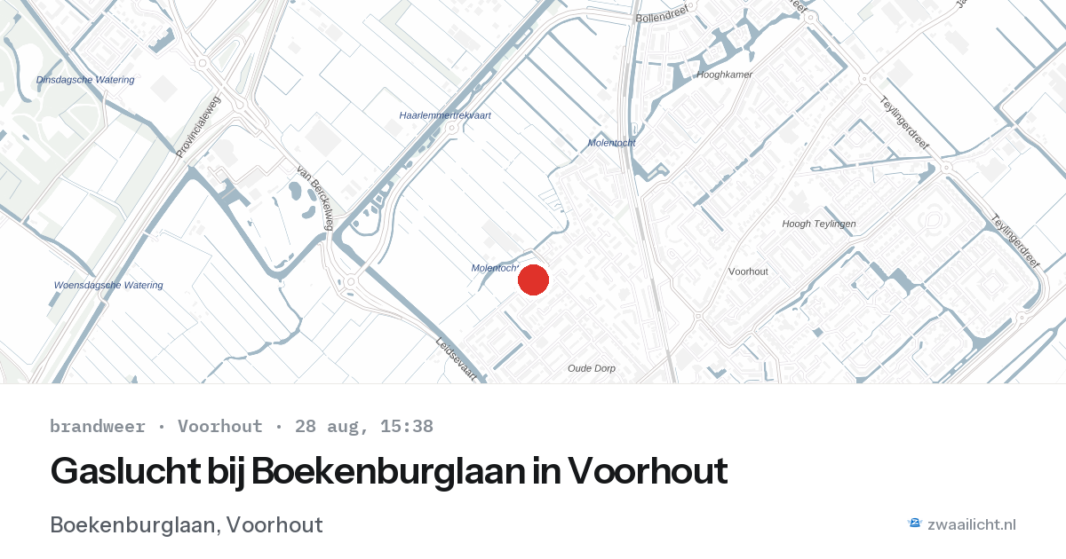 Gaslucht bij Boekenburglaan in Voorhout — 28 aug 2026