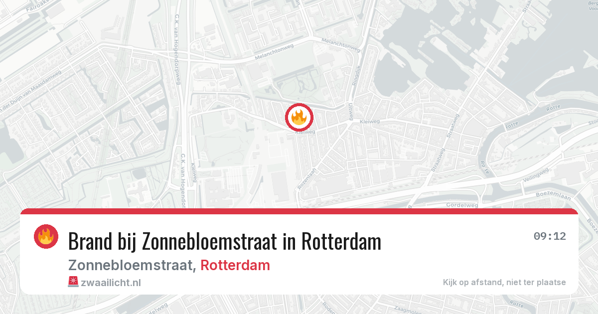 Brand bij Zonnebloemstraat in Rotterdam — 8 aug 2026