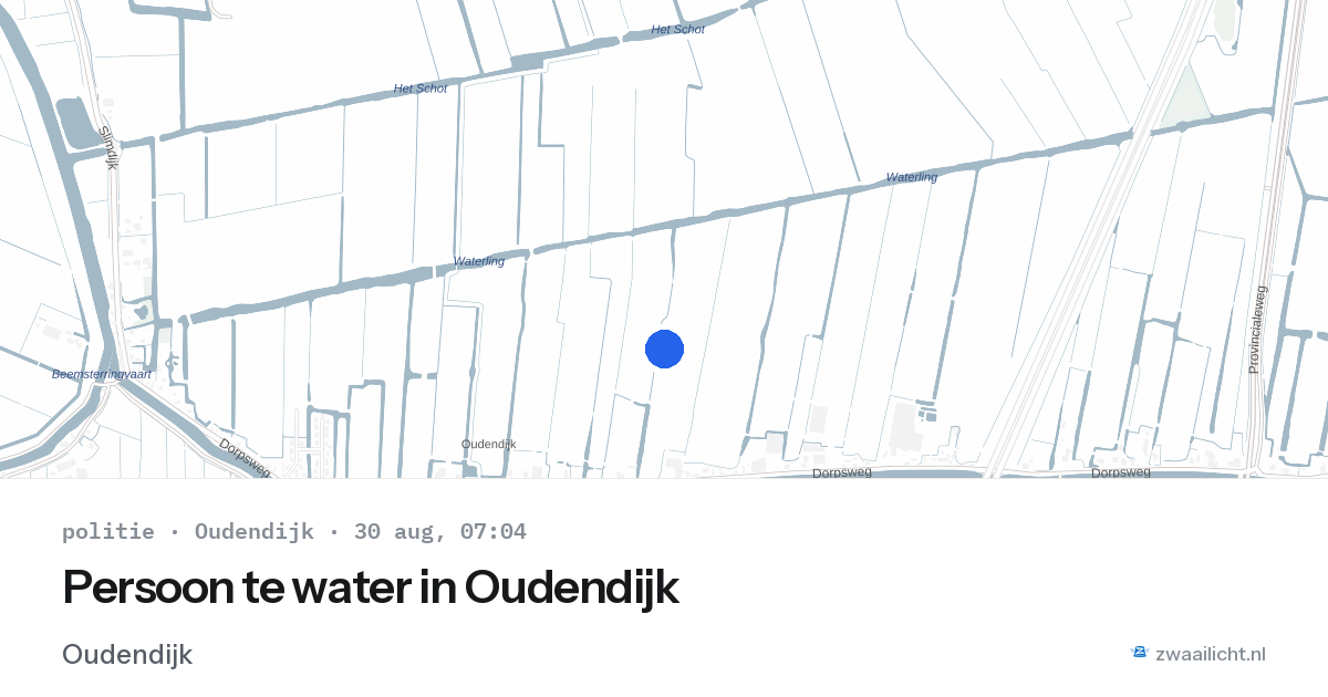 Persoon te water in Oudendijk — 30 aug 2026