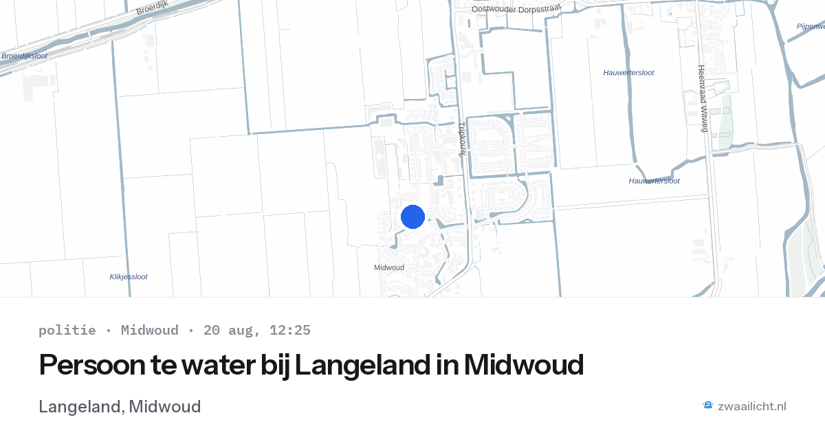 Persoon te water bij Langeland in Midwoud — 20 aug 2026