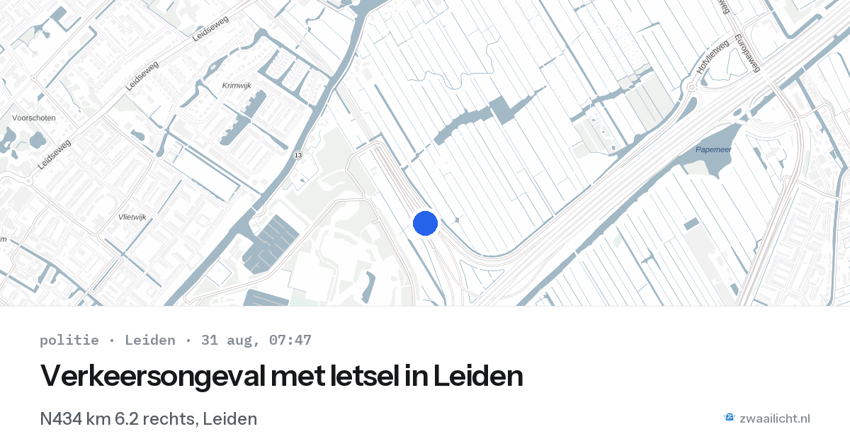 Verkeersongeval met letsel in Leiden — 31 aug 2026