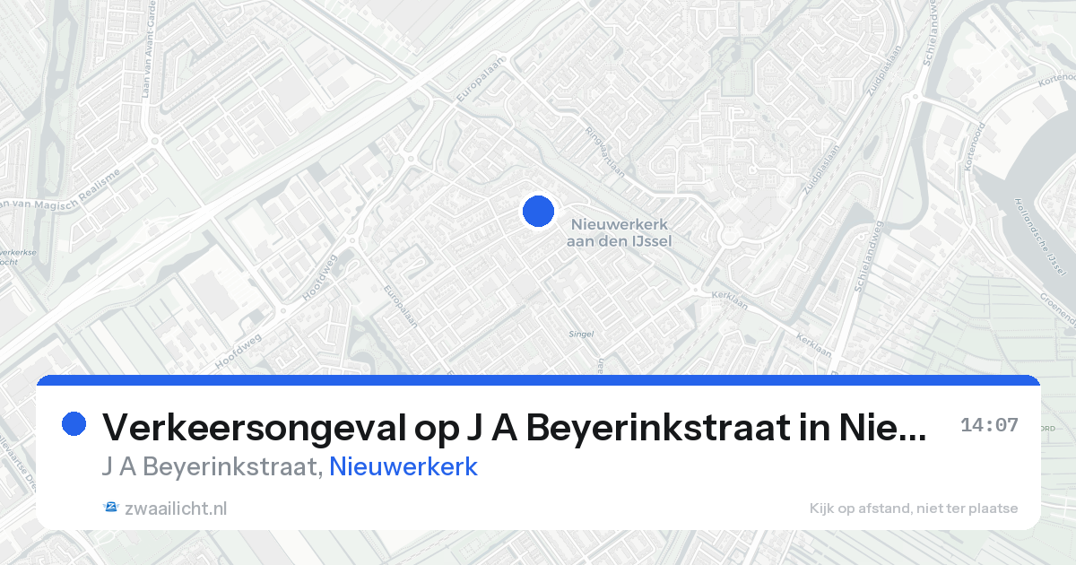 Verkeersongeval op J A Beyerinkstraat in Nieuwerkerk — 18 aug 2026