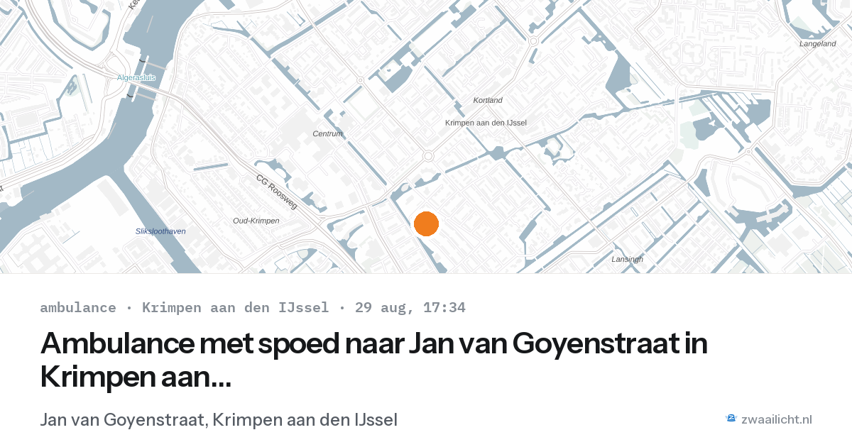 Ambulance met spoed naar Jan van Goyenstraat in Krimpen aan den IJssel — 29 aug 2026