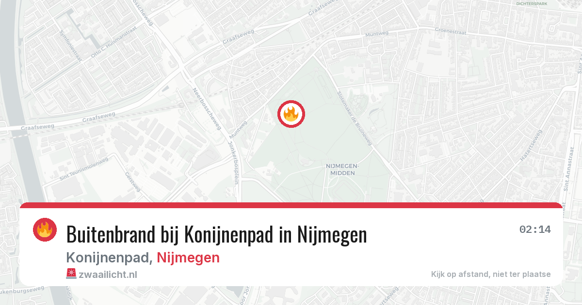Buitenbrand bij Konijnenpad in Nijmegen — 15 aug 2026