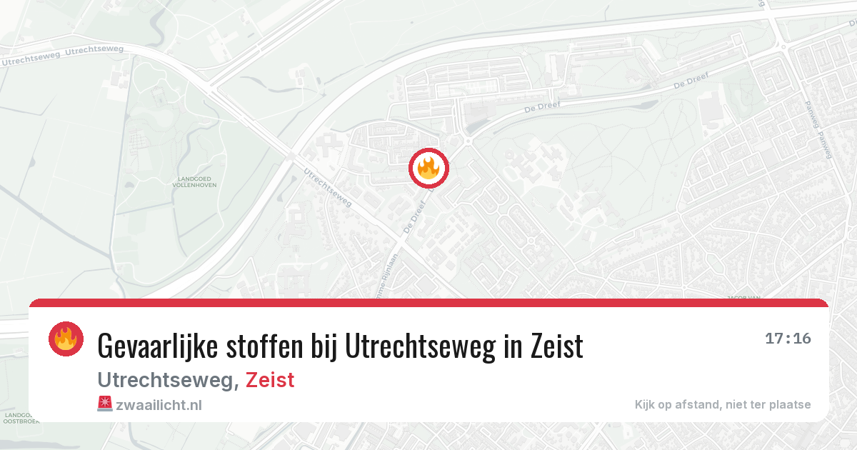 Gevaarlijke stoffen bij Utrechtseweg in Zeist — 9 aug 2026