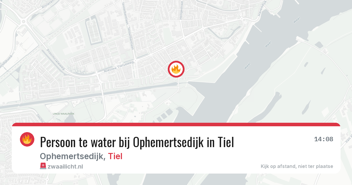 Persoon te water bij Ophemertsedijk in Tiel — 13 aug 2026