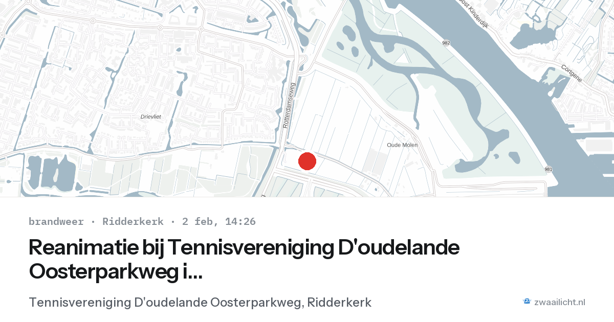 Reanimatie bij Tennisvereniging D'oudelande Oosterparkweg in Ridderkerk — 2 feb 2026