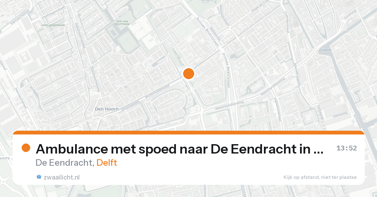Ambulance met spoed naar De Eendracht in Delft — 20 aug 2026