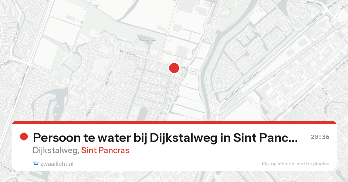 Persoon te water bij Dijkstalweg in Sint Pancras — 20 aug 2026