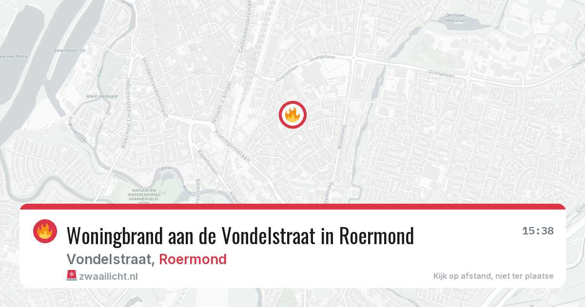 Woningbrand aan de Vondelstraat in Roermond — 19 mrt 2026