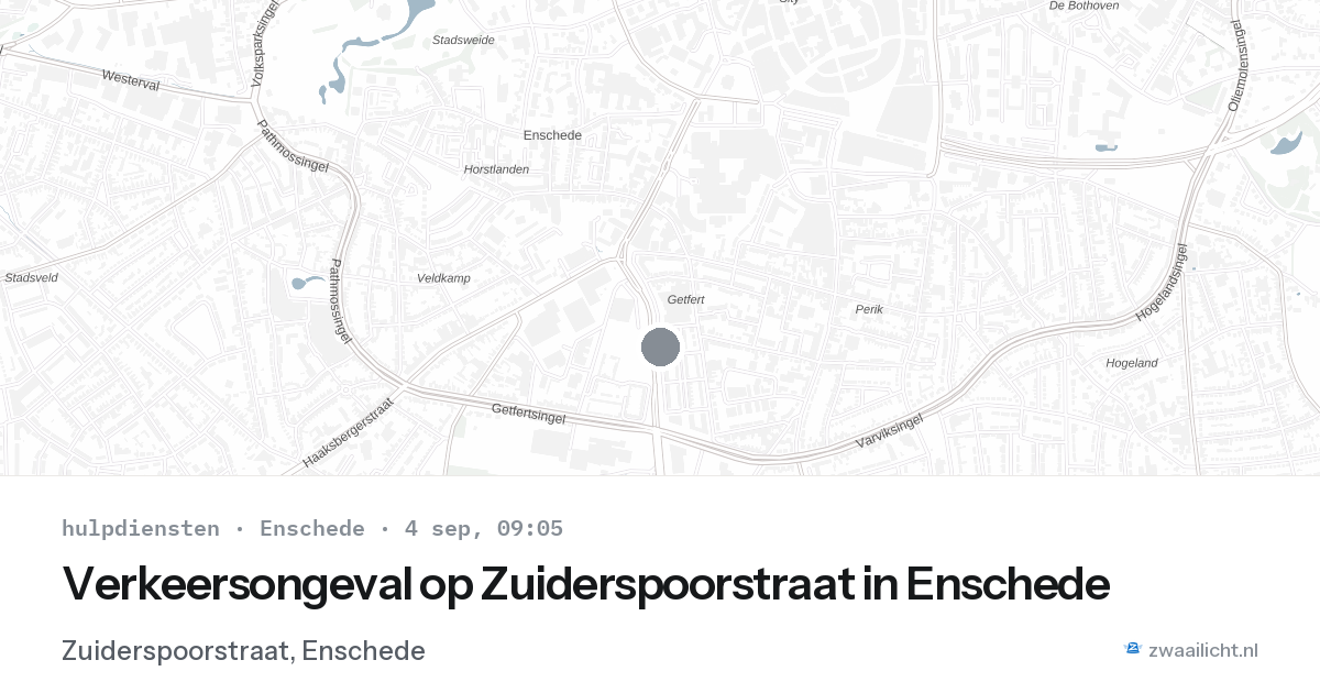Verkeersongeval op Zuiderspoorstraat in Enschede — 4 sep 2026
