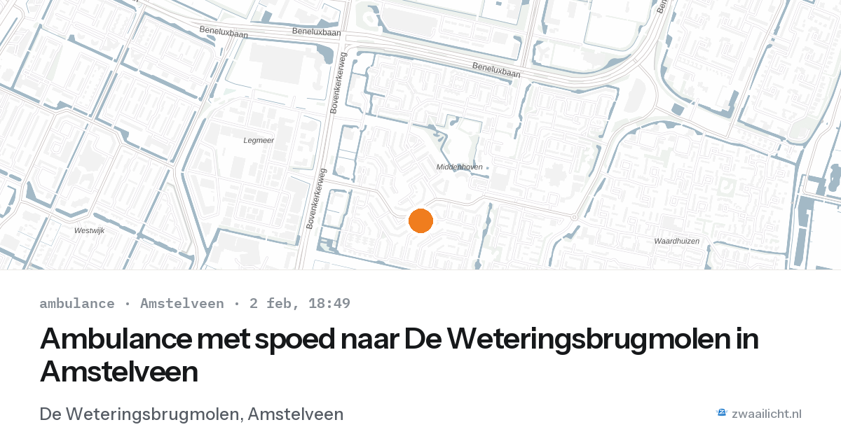 Ambulance met spoed naar De Weteringsbrugmolen in Amstelveen — 2 feb 2026