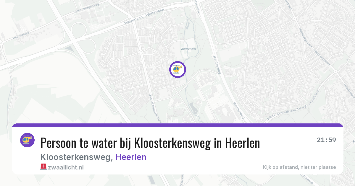 Persoon te water bij Kloosterkensweg in Heerlen — 13 jun 2026