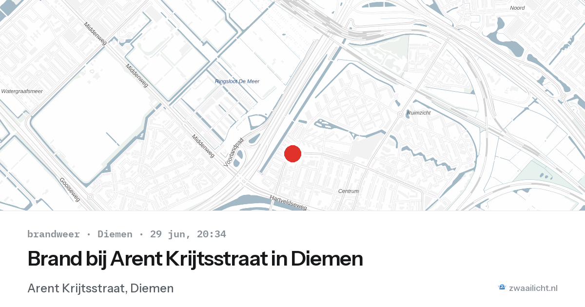 Brand bij Arent Krijtsstraat in Diemen — 29 jun 2026