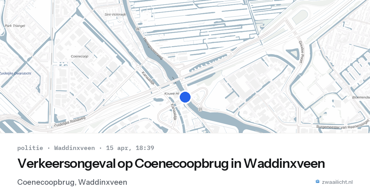 Verkeersongeval op Coenecoopbrug in Waddinxveen — 15 apr 2026