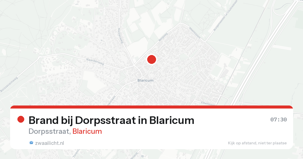 Brand bij Dorpsstraat in Blaricum — 20 aug 2026