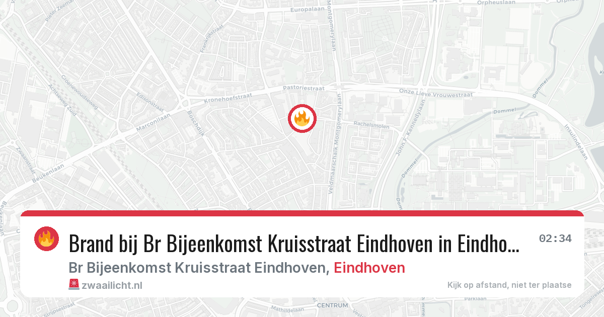 Brand bij Br Bijeenkomst Kruisstraat Eindhoven in Eindhoven — 9 mrt 2026