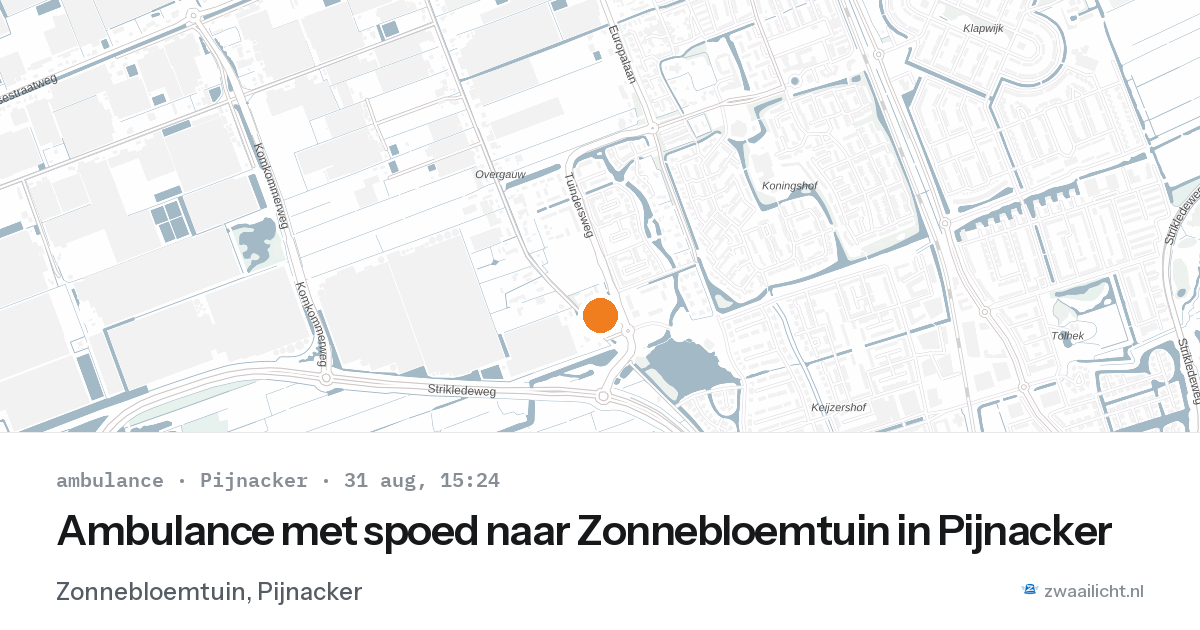 Ambulance met spoed naar Zonnebloemtuin in Pijnacker — 31 aug 2026