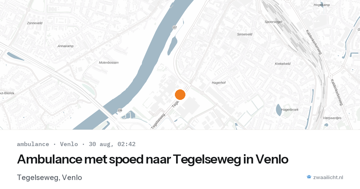 Ambulance met spoed naar Tegelseweg in Venlo — 30 aug 2026