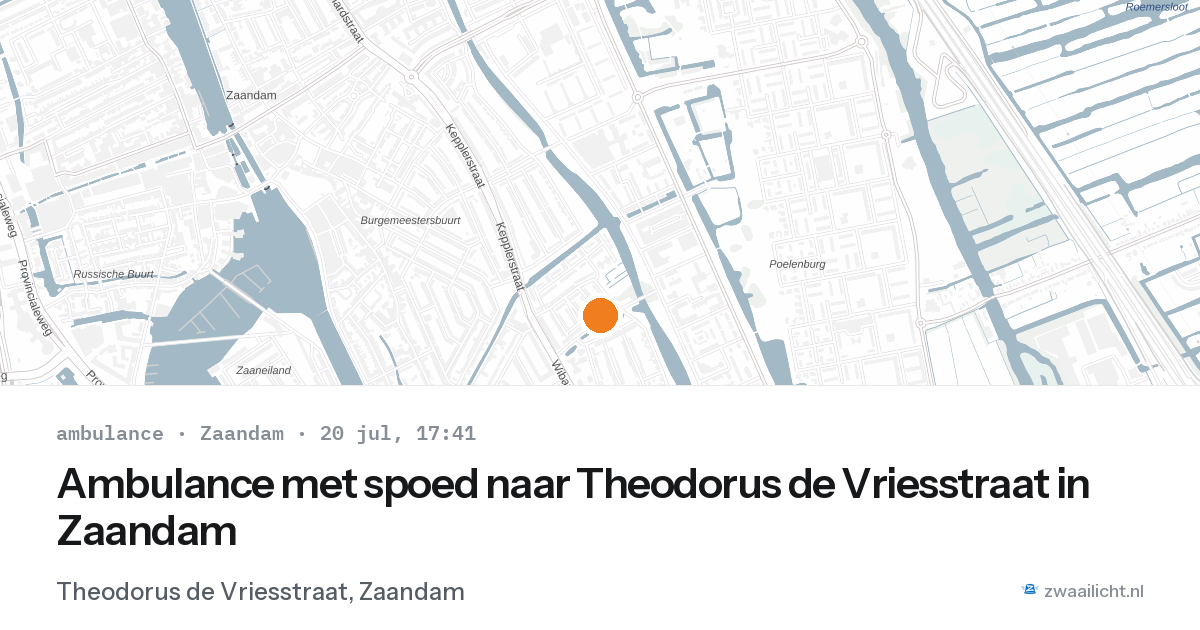 Ambulance met spoed naar Theodorus de Vriesstraat in Zaandam — 20 jul 2026