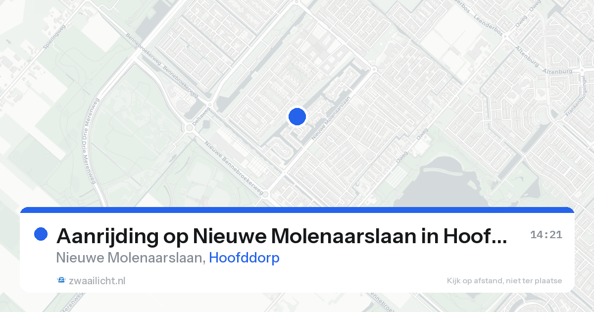 Aanrijding op Nieuwe Molenaarslaan in Hoofddorp — 16 aug 2026