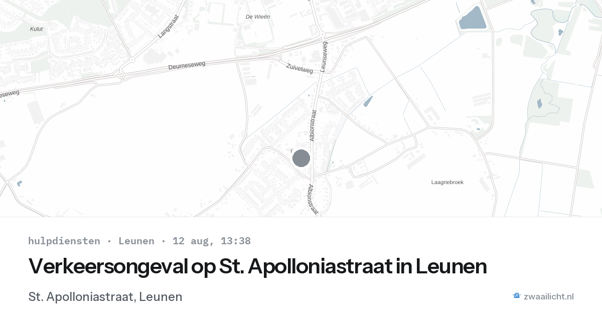 Verkeersongeval op St. Apolloniastraat in Leunen — 12 aug 2026