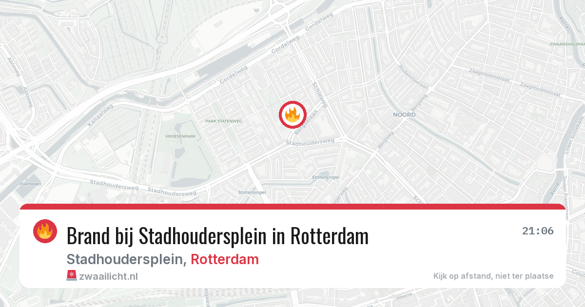 Brand bij Stadhoudersplein in Rotterdam — 9 aug 2026