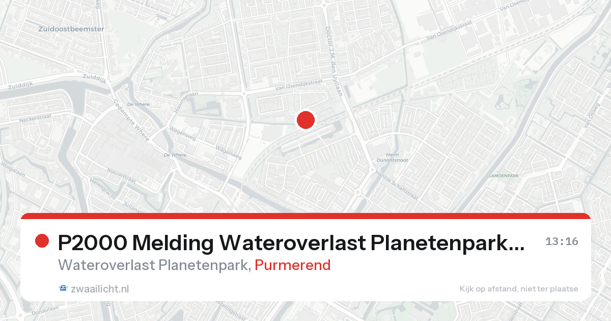 P2000 Melding Wateroverlast Planetenpark, Purmerend — 4 feb 2026