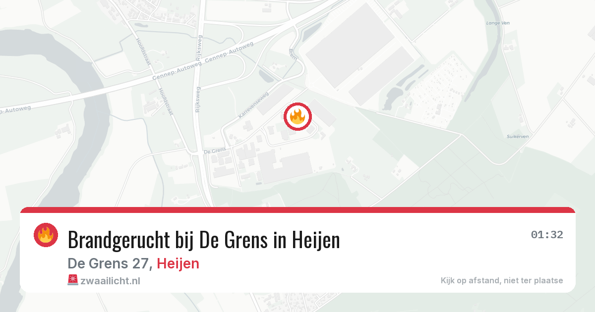 Brandgerucht bij De Grens in Heijen — 26 mrt 2026