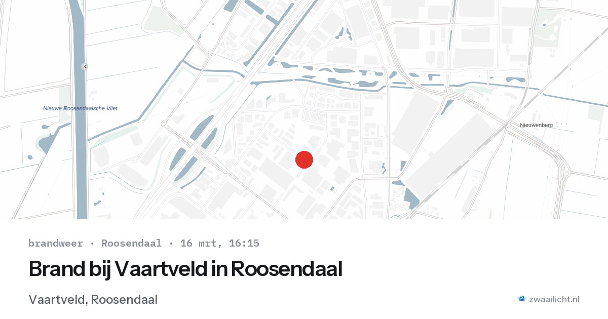 Brand bij Vaartveld in Roosendaal — 16 mrt 2026