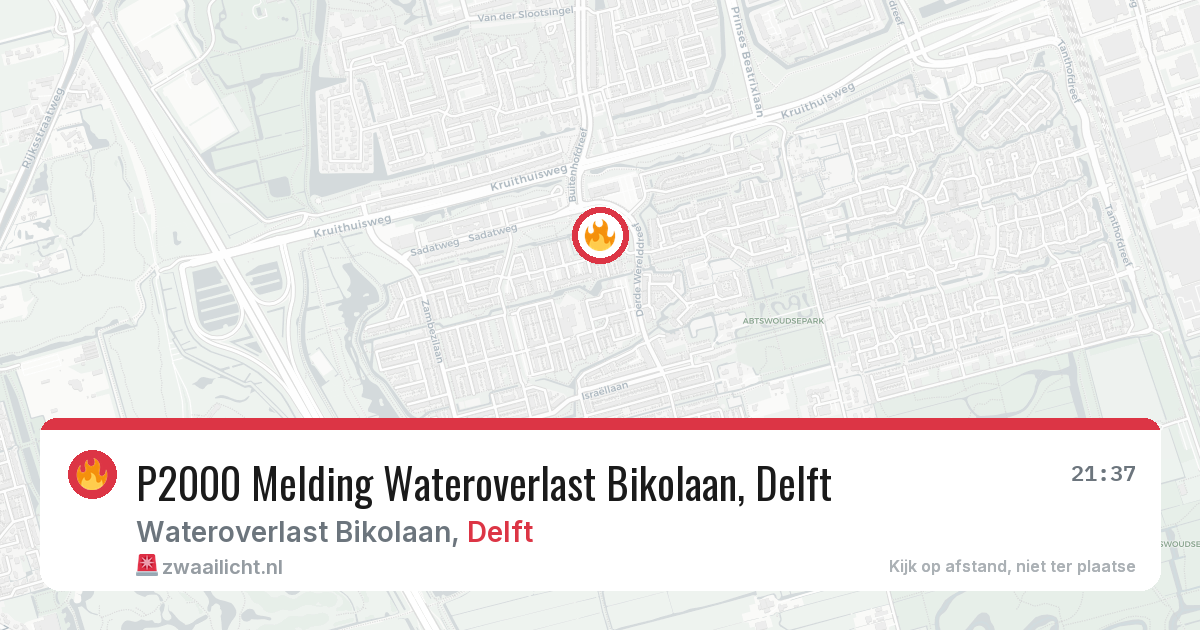 P2000 Melding Wateroverlast Bikolaan, Delft — 8 feb 2026