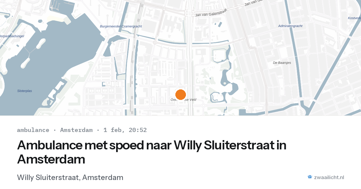 Ambulance met spoed naar Willy Sluiterstraat in Amsterdam — 1 feb 2026