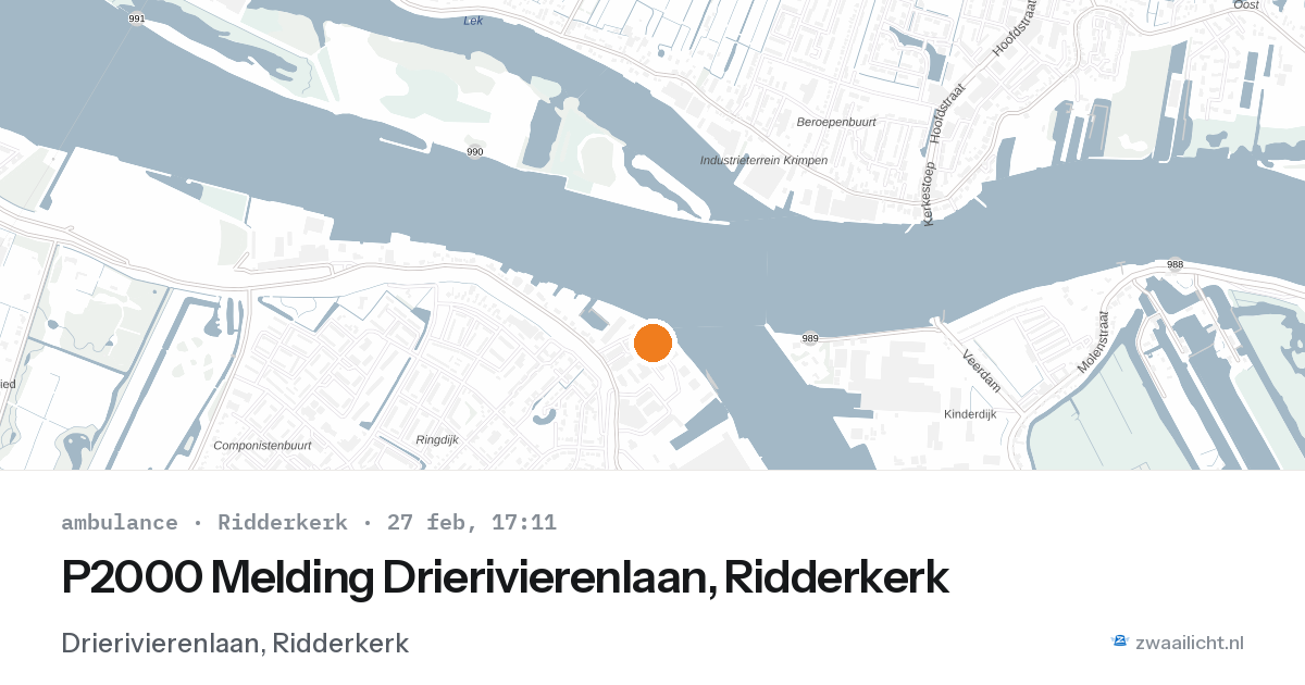 P2000 Melding Drierivierenlaan, Ridderkerk — 27 feb 2026