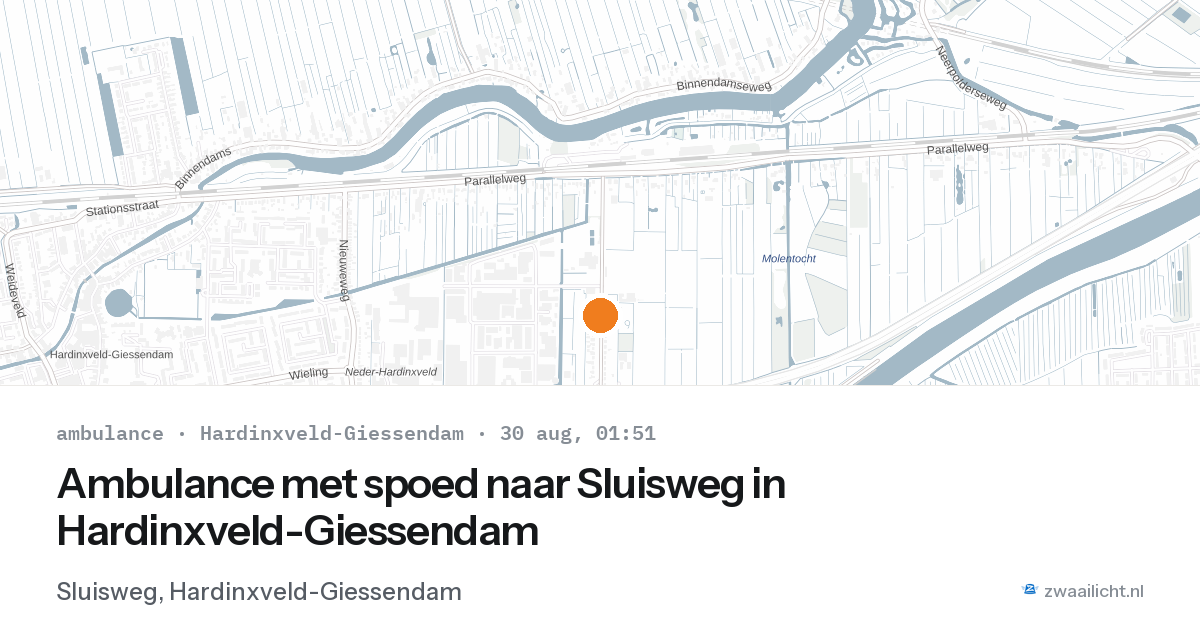 Ambulance met spoed naar Sluisweg in Hardinxveld-Giessendam — 29 aug 2026