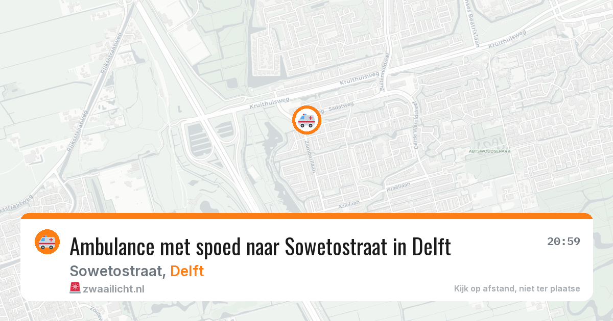 Ambulance met spoed naar Sowetostraat in Delft — 27 apr 2026