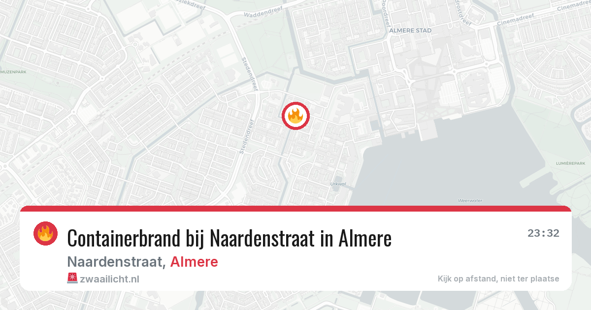 Containerbrand bij Naardenstraat in Almere — 23 apr 2026