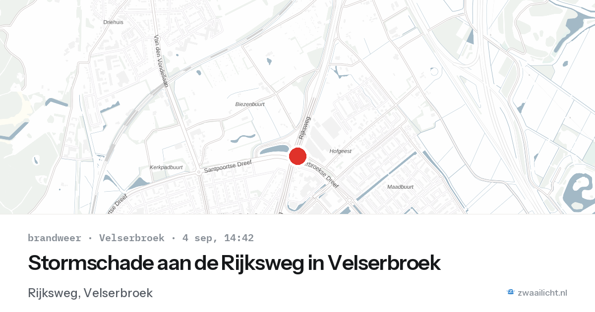 Stormschade aan de Rijksweg in Velserbroek — 4 sep 2026
