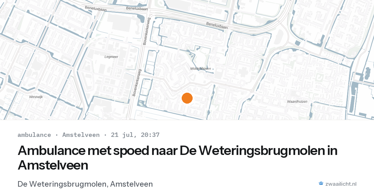 Ambulance met spoed naar De Weteringsbrugmolen in Amstelveen — 21 jul 2026
