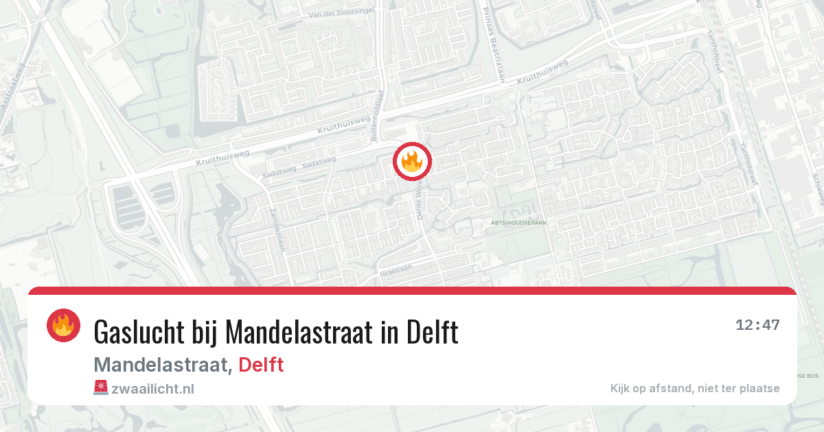 Gaslucht bij Mandelastraat in Delft — 30 jun 2026