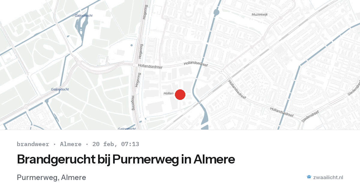 Brandgerucht bij Purmerweg in Almere — 20 feb 2026