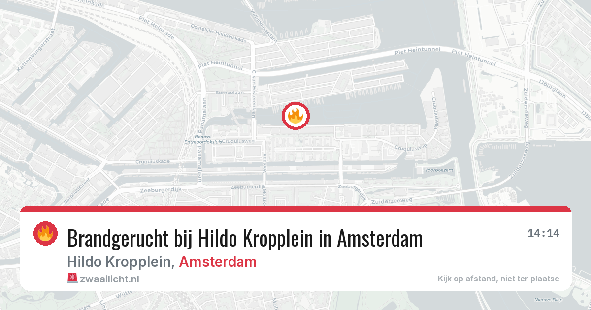 Brandgerucht bij Hildo Kropplein in Amsterdam — 17 mrt 2026