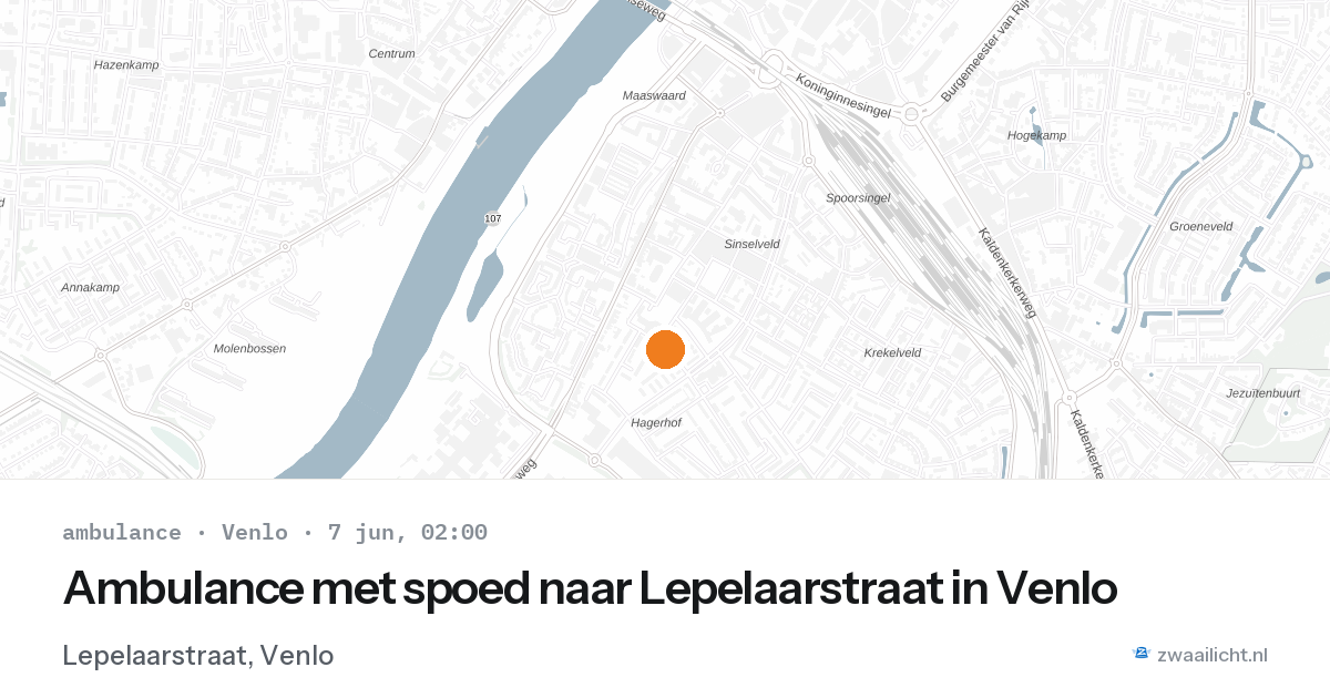 Ambulance met spoed naar Lepelaarstraat in Venlo — 7 jun 2026