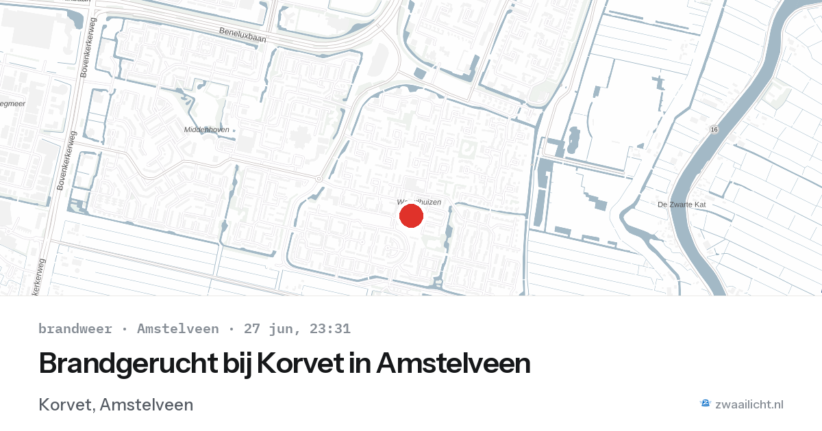 Brandgerucht bij Korvet in Amstelveen — 27 jun 2026