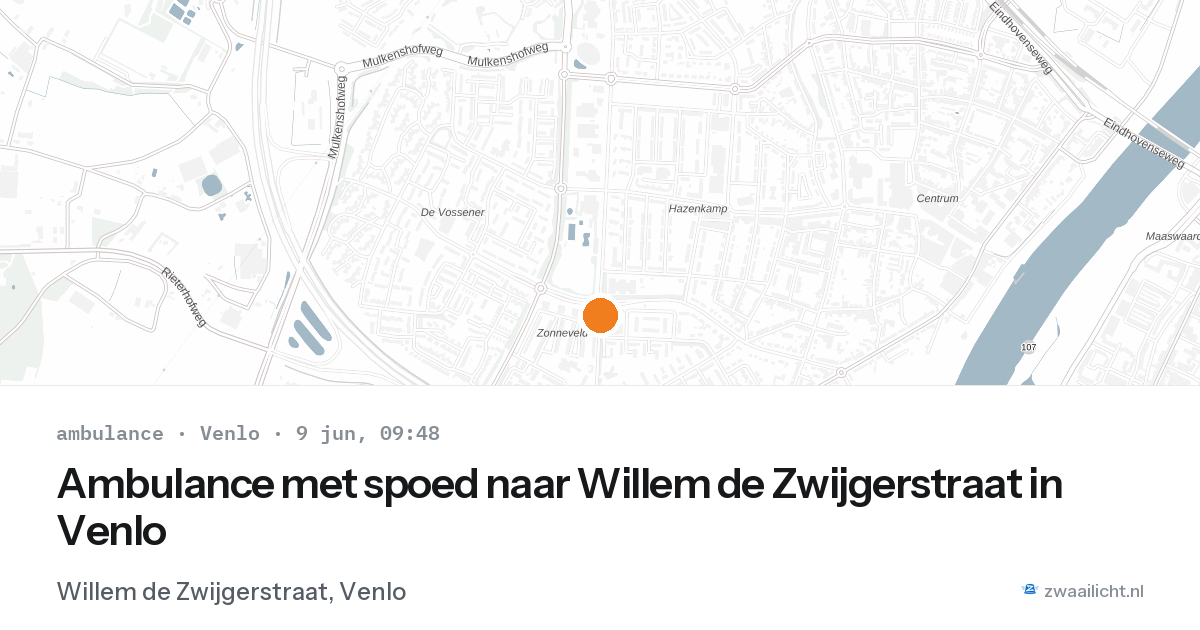 Ambulance met spoed naar Willem de Zwijgerstraat in Venlo — 9 jun 2026