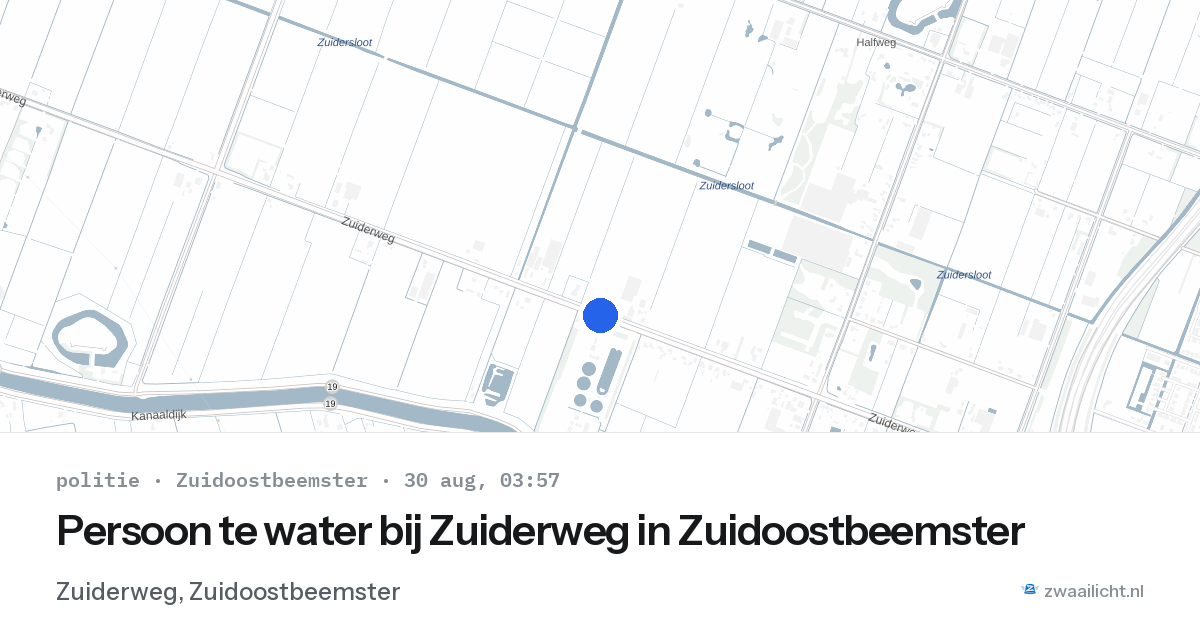 Persoon te water bij Zuiderweg in Zuidoostbeemster — 30 aug 2026