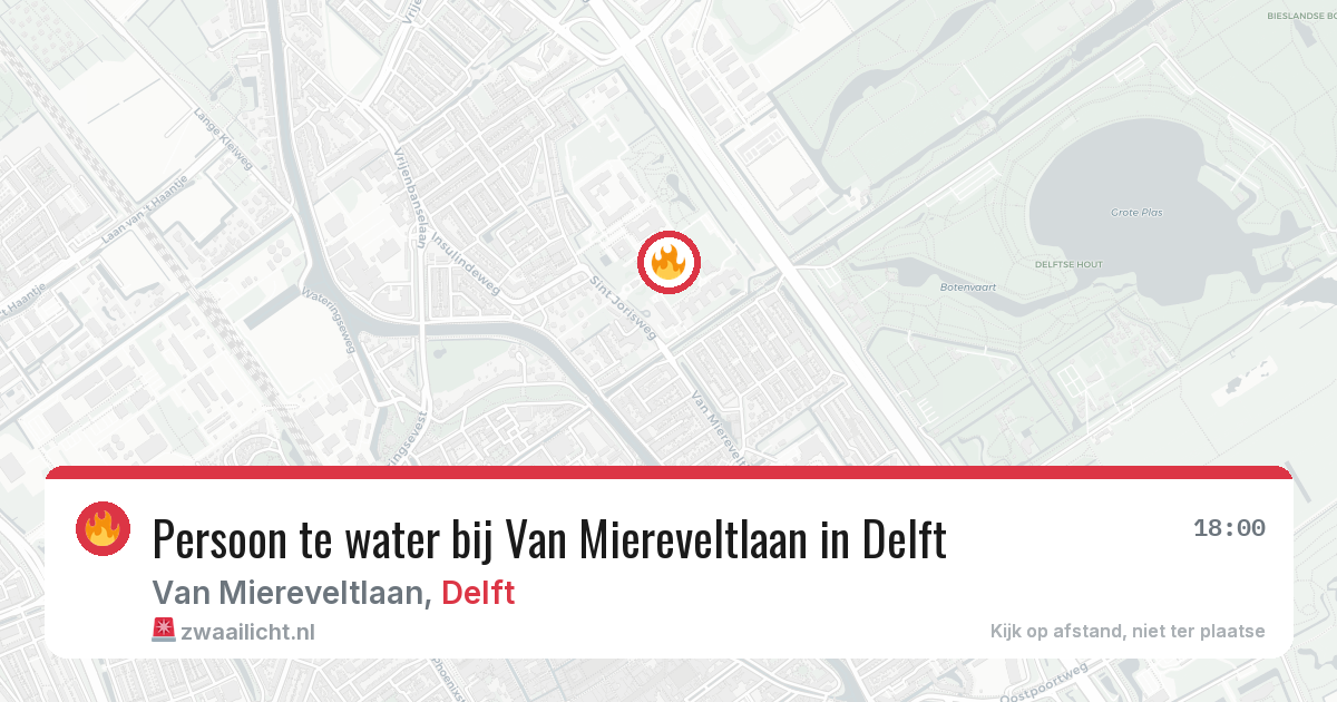 Persoon te water bij Van Miereveltlaan in Delft — 17 jun 2026