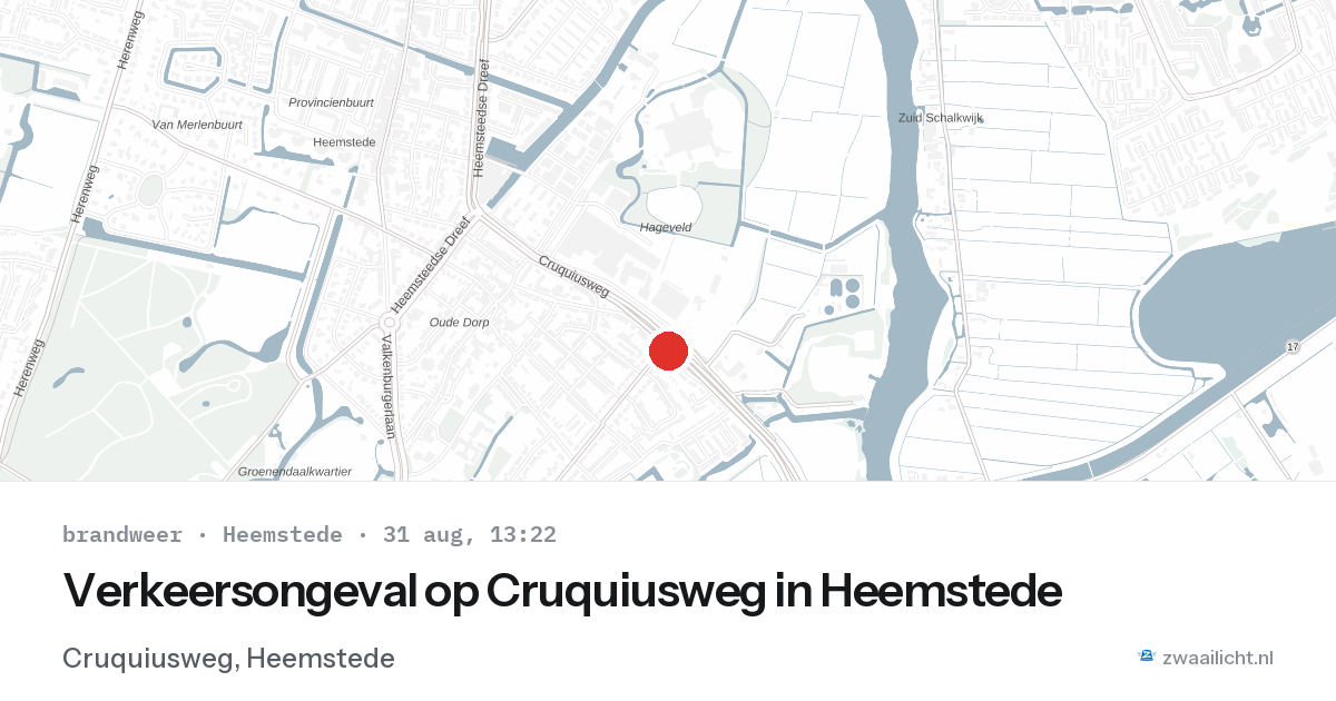 Verkeersongeval op Cruquiusweg in Heemstede — 31 aug 2026