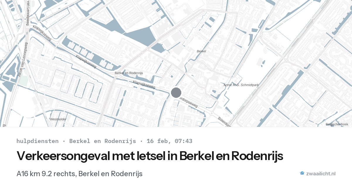 Verkeersongeval met letsel in Berkel en Rodenrijs — 16 feb 2026