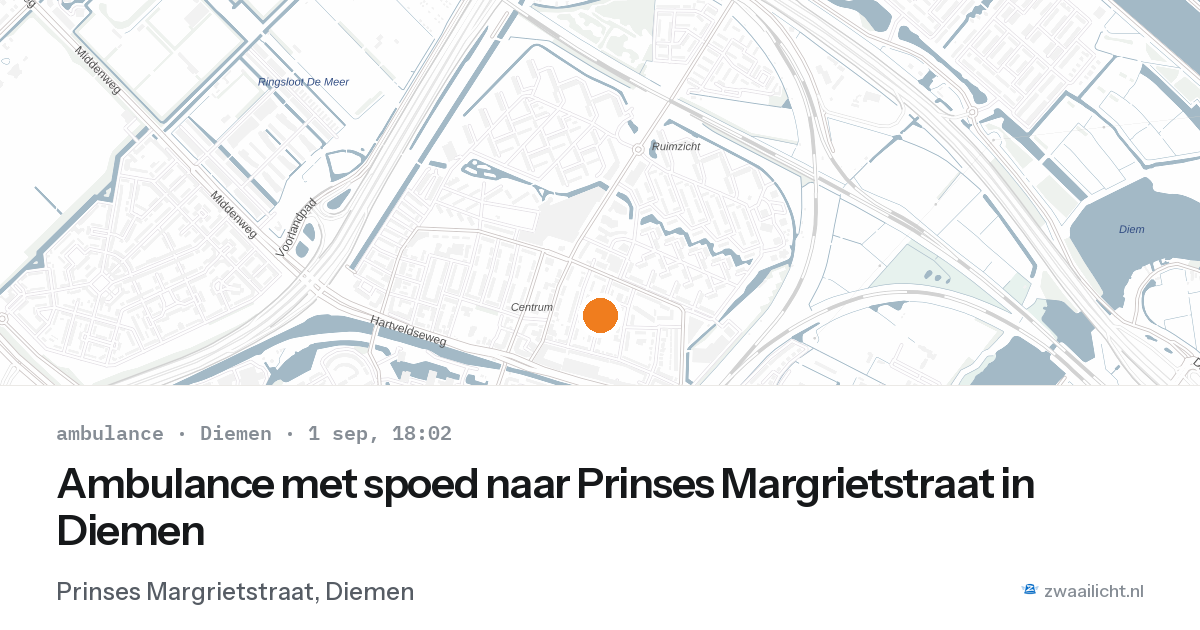 Ambulance met spoed naar Prinses Margrietstraat in Diemen — 1 sep 2026